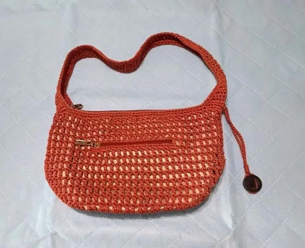 The Sak Crochet Hobo Zip Shoulder Bag, Burnt Orange